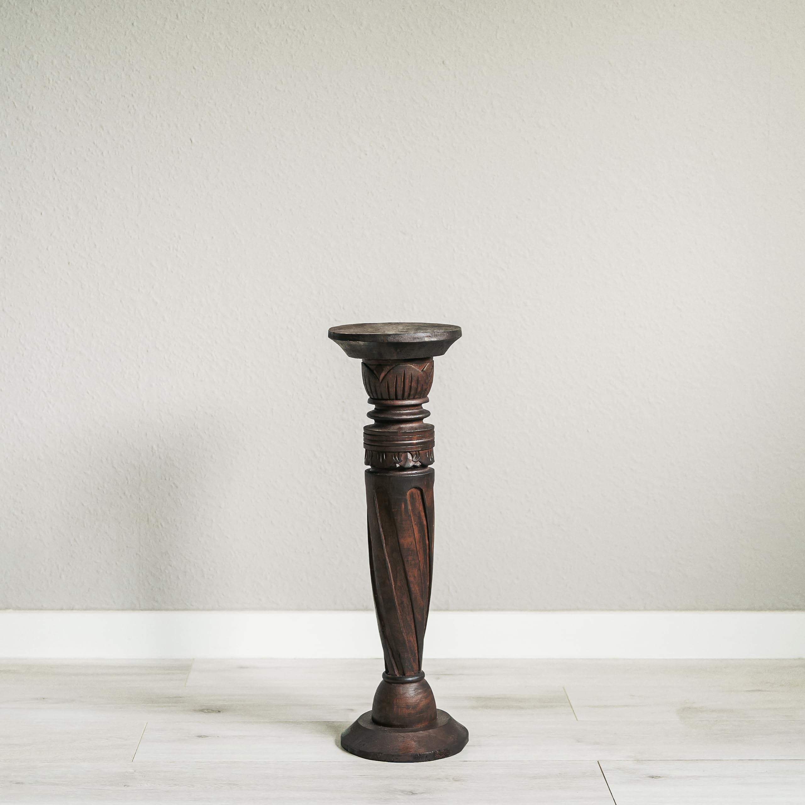 Livasia colonne en bois de Bali, fait main et durable, design antique, support pot, colonne décorative, piédestal, marron (60 cm)