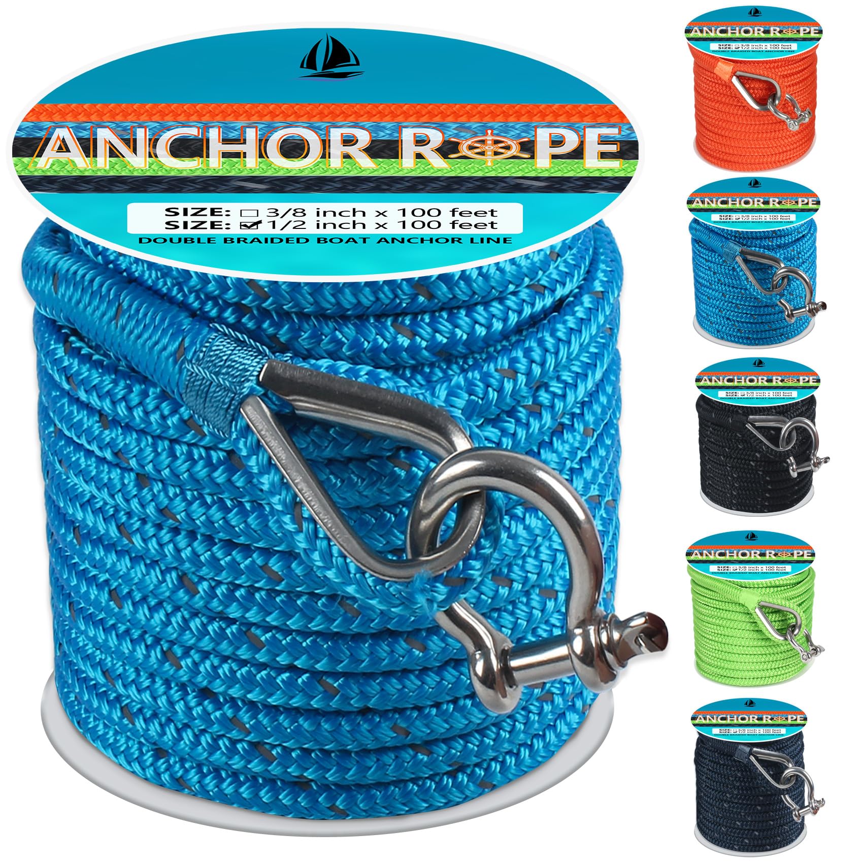 DEDU 100 FT 1/2 inch Double Braided Anchor Line