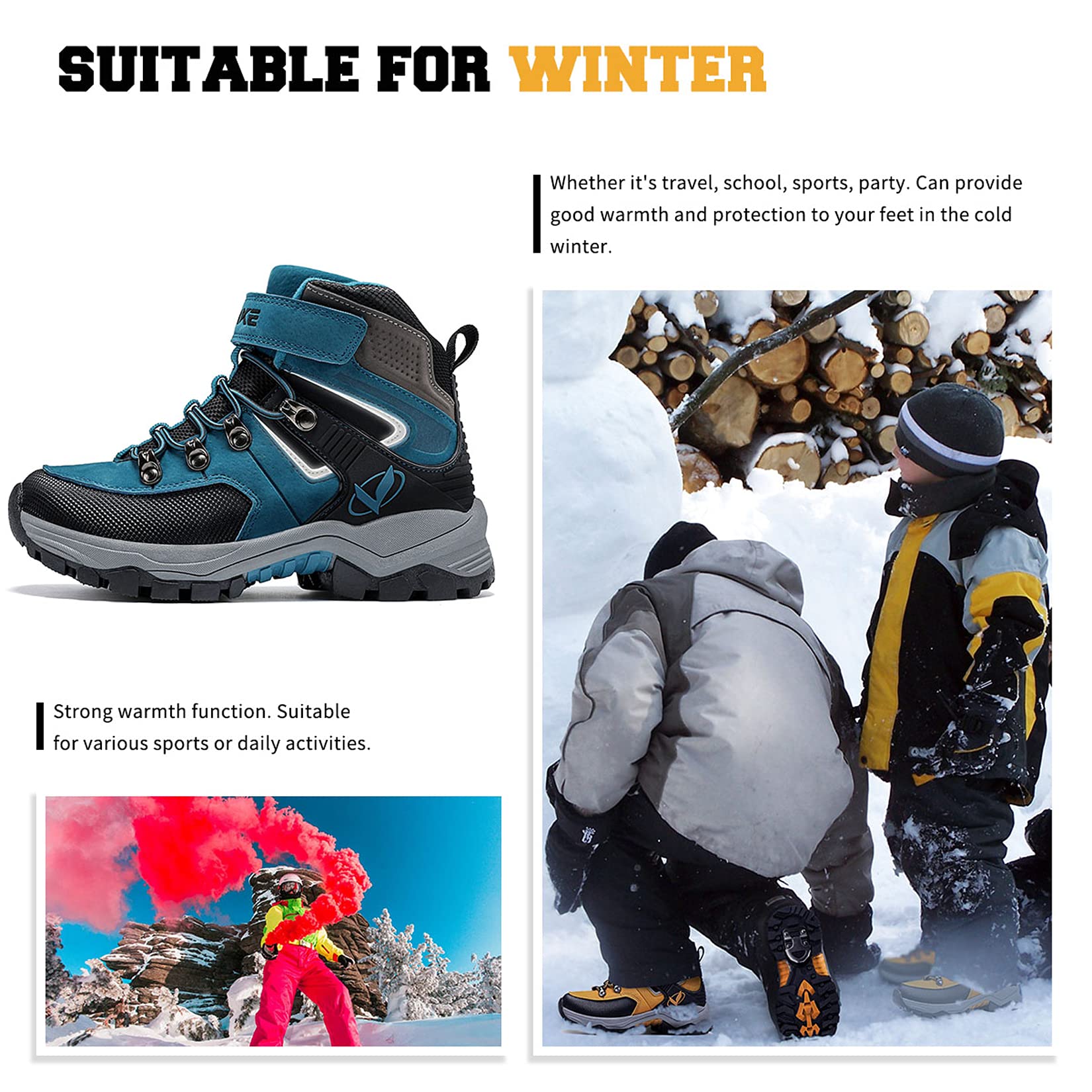 VITIKE Garçon Chaussures en Coton pour Enfants Bottes de Neige Hiver Filles Chaussures de Randonnée