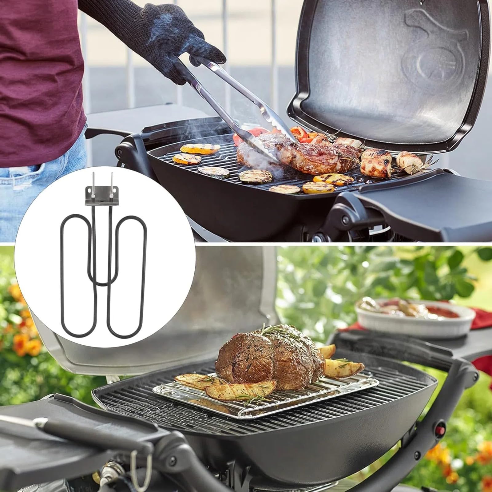 WOZLO Grille Barbecue，Barbecue，Weber Accessoires Barbecue，Élément Chauffant de Remplacement pour Barbecue, Compatible 66631 (réglementation européenne), adapté aux Grils électriques Q140, Q1400
