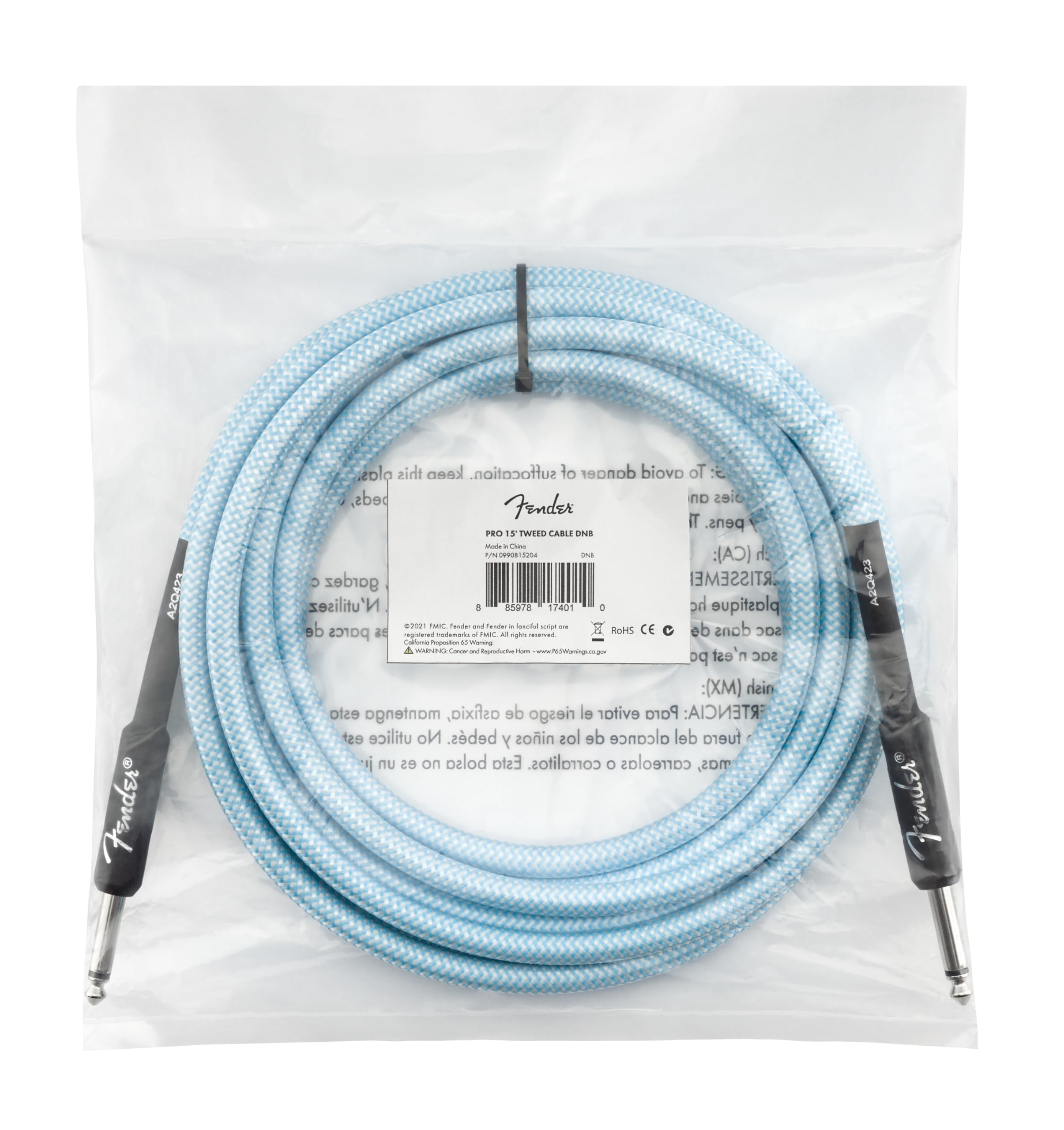 Fender Professional Series Tweed Instrument Cable, 15', Daphne Blue, 18.6 polegadas - Image 2