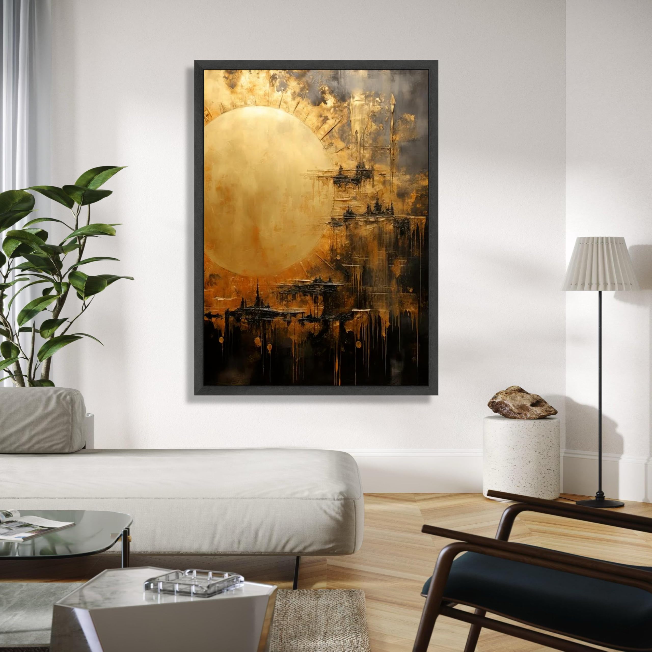 Tableau abstrait soleil doré art mural moderne et impression toile grand format - 8