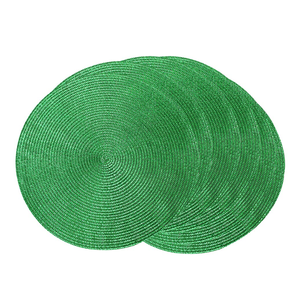 Scf2017 Green 38Cm Round Woven Shiny Plastic Placemat Sparkle Glitter Table Mats,Set Of 6,