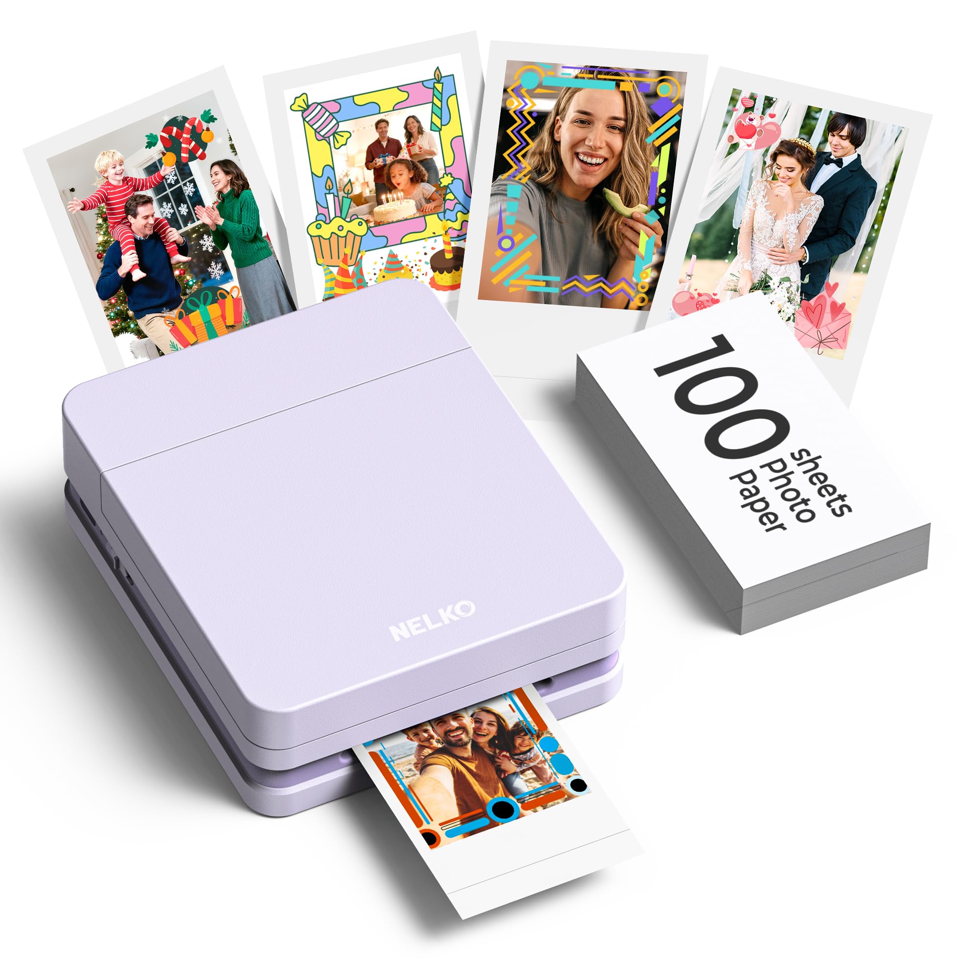 Nelko PP01 2x3 Portable Photo Printer with 100 Sheets, Purple