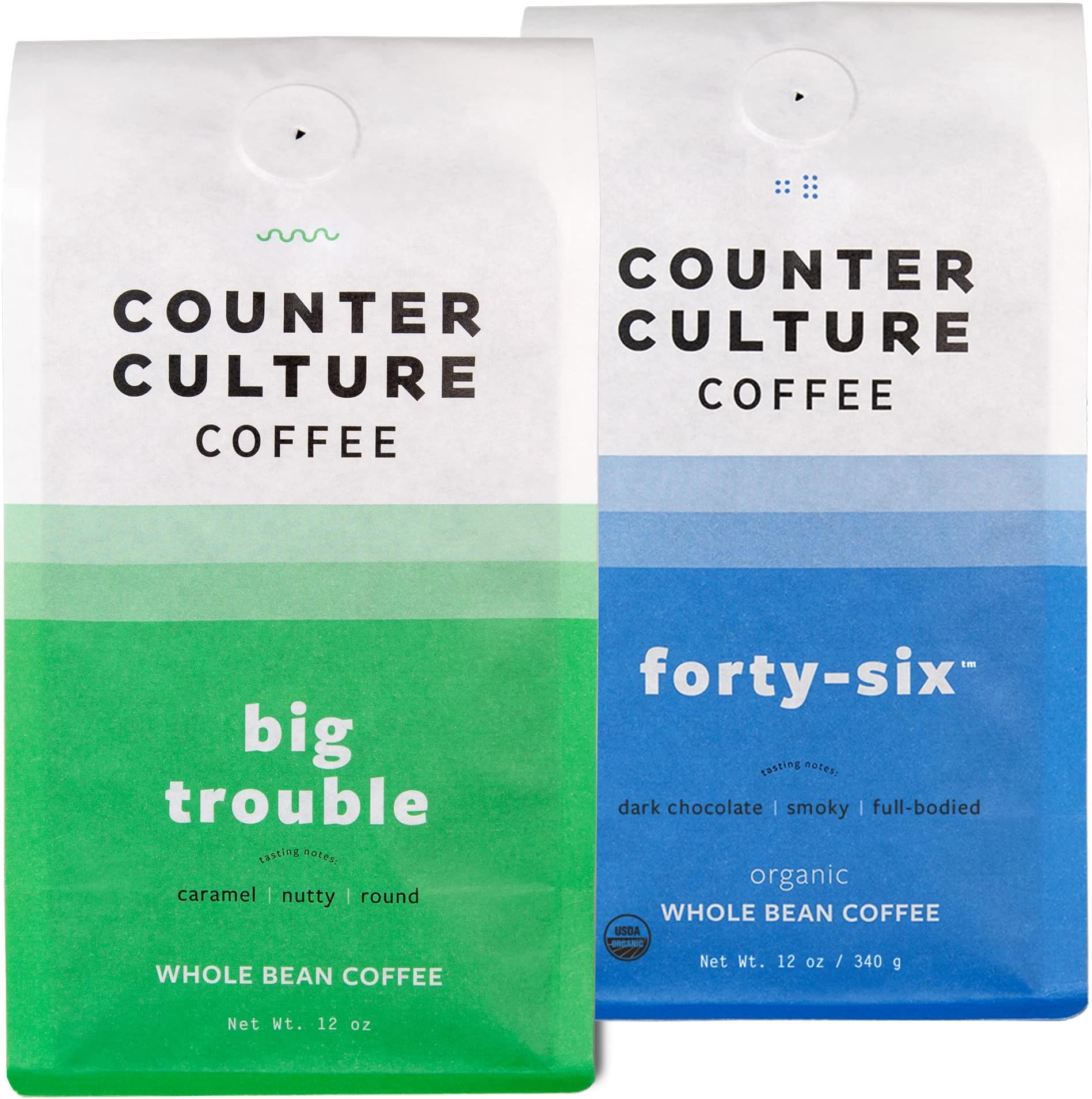 Counter Culture Coffee - Whole Bean Coffee - Multi-Pack - One 12oz Bag of Each (Big Trouble and Forty-Six)