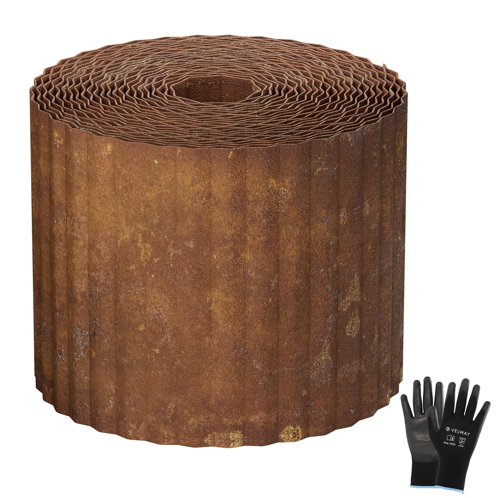 Velway Rasenkante Cortenstahl Gewellt 12,2m x 15cm | Flexible Beeteinfassung Metall Rostoptik, Dekorative Beetumrandung Beetbegrenzung Mähkante Garten, Rasen, Beete und Kieswege