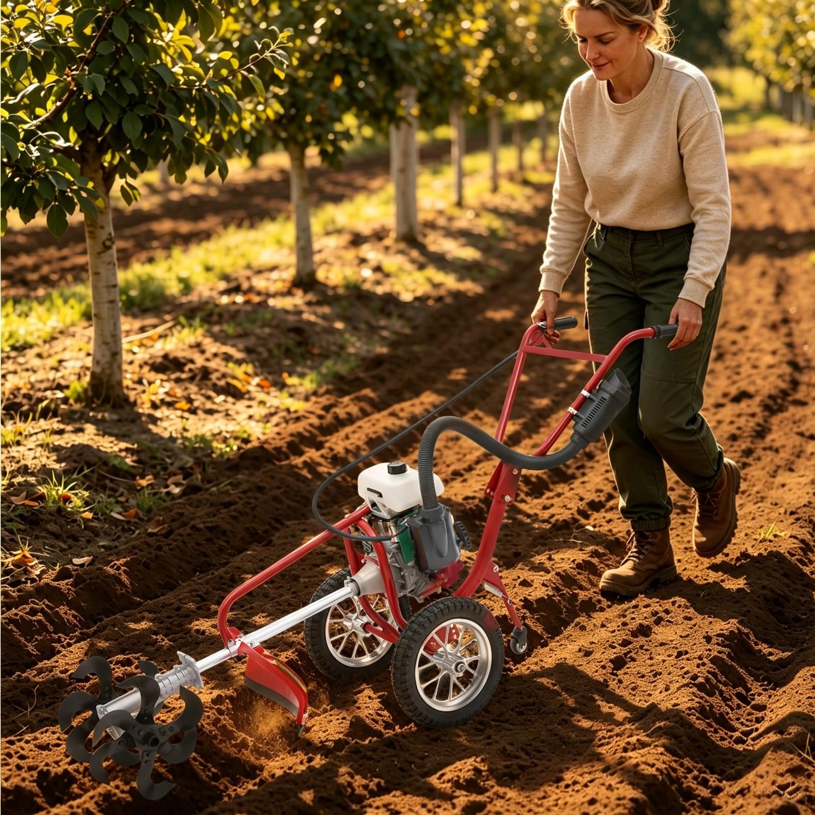 Benzinbetriebener Motorhacke, 4PS 63CC Benzin Gartenfräse