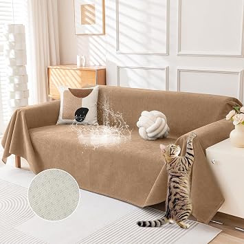 Deep Dream Cat-Scratch Resistant Couch Cover, Waterproof Sofa Cover for 3 Cushion Couch Washable, Pet Friendly Couch Protectors Anti Slip Thickened Love Seat Slipcovers for Dogs Pets,71" x 118",Brown