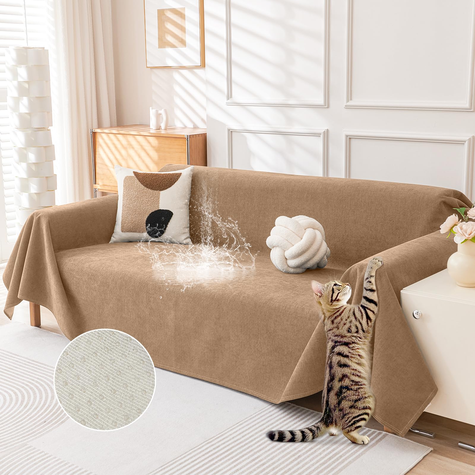 Deep Dream Cat-Scratch Resistant Couch Cover, Waterproof Sofa Cover for 3 Cushion Couch Washable, Pet Friendly Couch Protectors Anti Slip Thickened