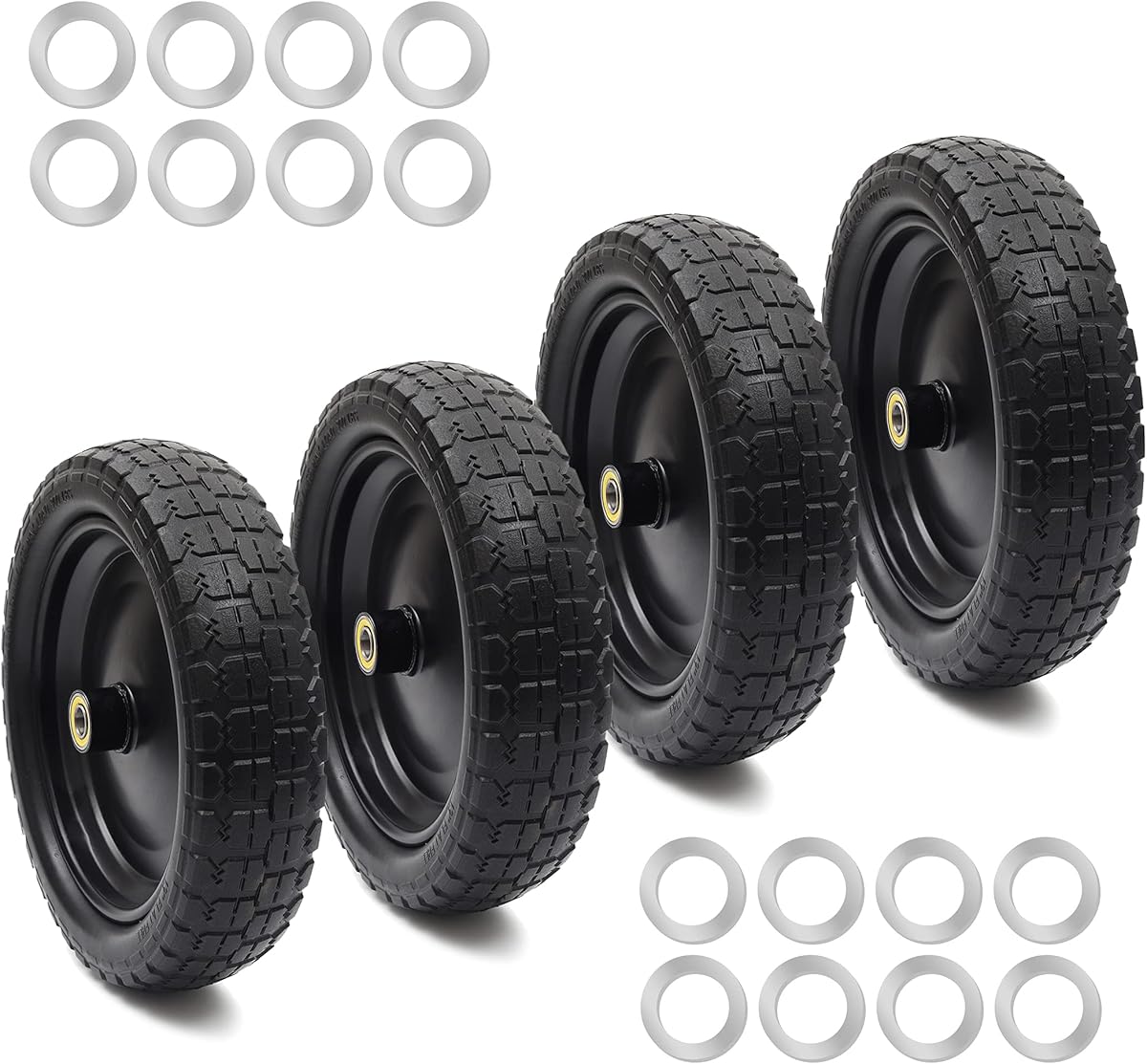 AR-PRO (4-Pack) 13" Flat Free Tire and Wheel - with 5/8" Axle Bore Hole, 2.17" Offset Hub - 13 lnch Solid Wheels Compatible with Garden wagon Cart,Hand Trucks,Utility Cart and Lawnmower Yard Trailers