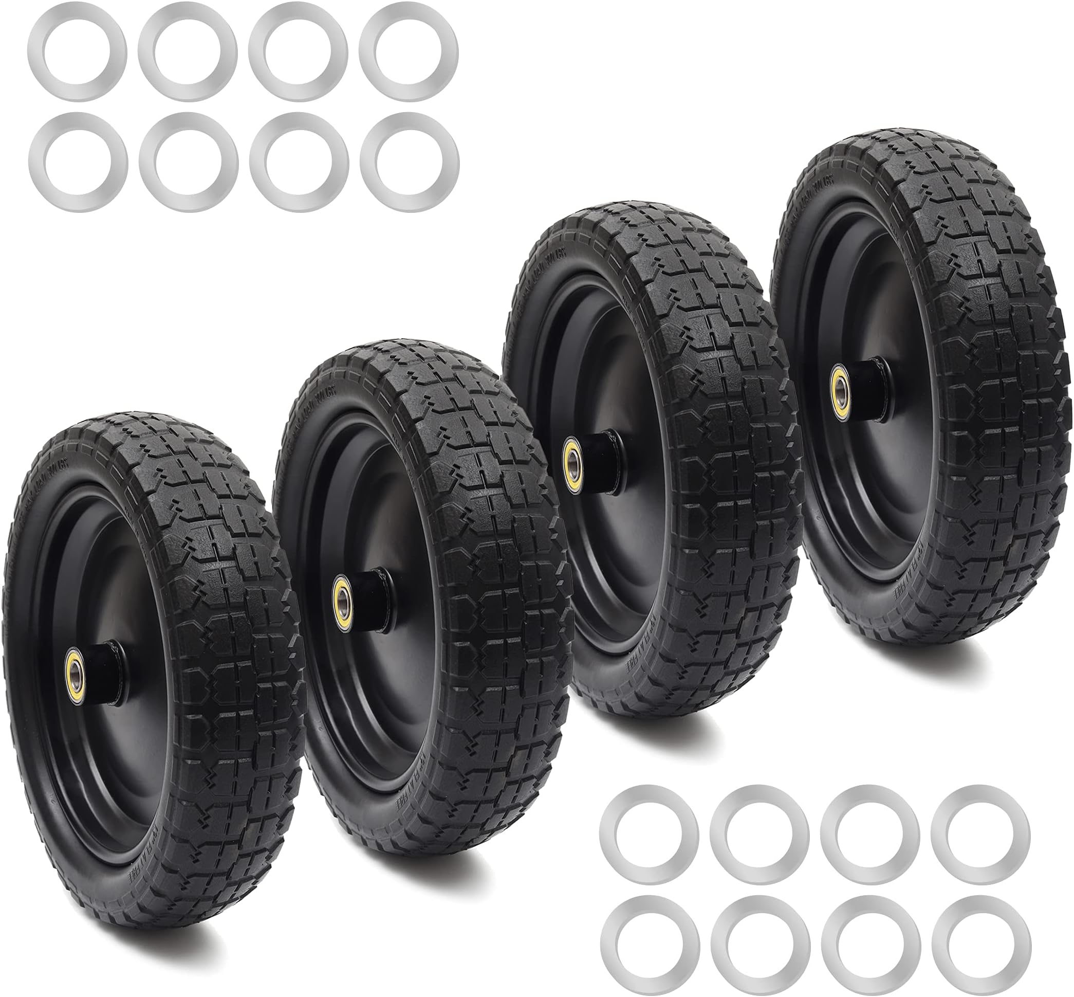 AR-PRO (4-Pack) 13" Flat Free Tire and Wheel - with 5/8" Axle Bore Hole, 2.17" Offset Hub - 13 lnch Solid Wheels Compatible with Garden wagon Cart,Hand Trucks,Utility Cart and Lawnmower Yard Trailers