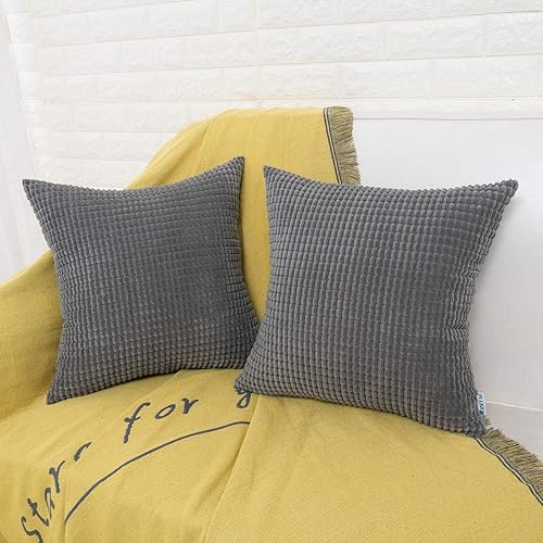 Miniatura 4 de HWY 50 Juego de 2 fundas de almohada decorativas de pana suave y sólida, 16 x 16 pulgadas, para sofá, cama, sala de estar, paquete de 2 fundas de