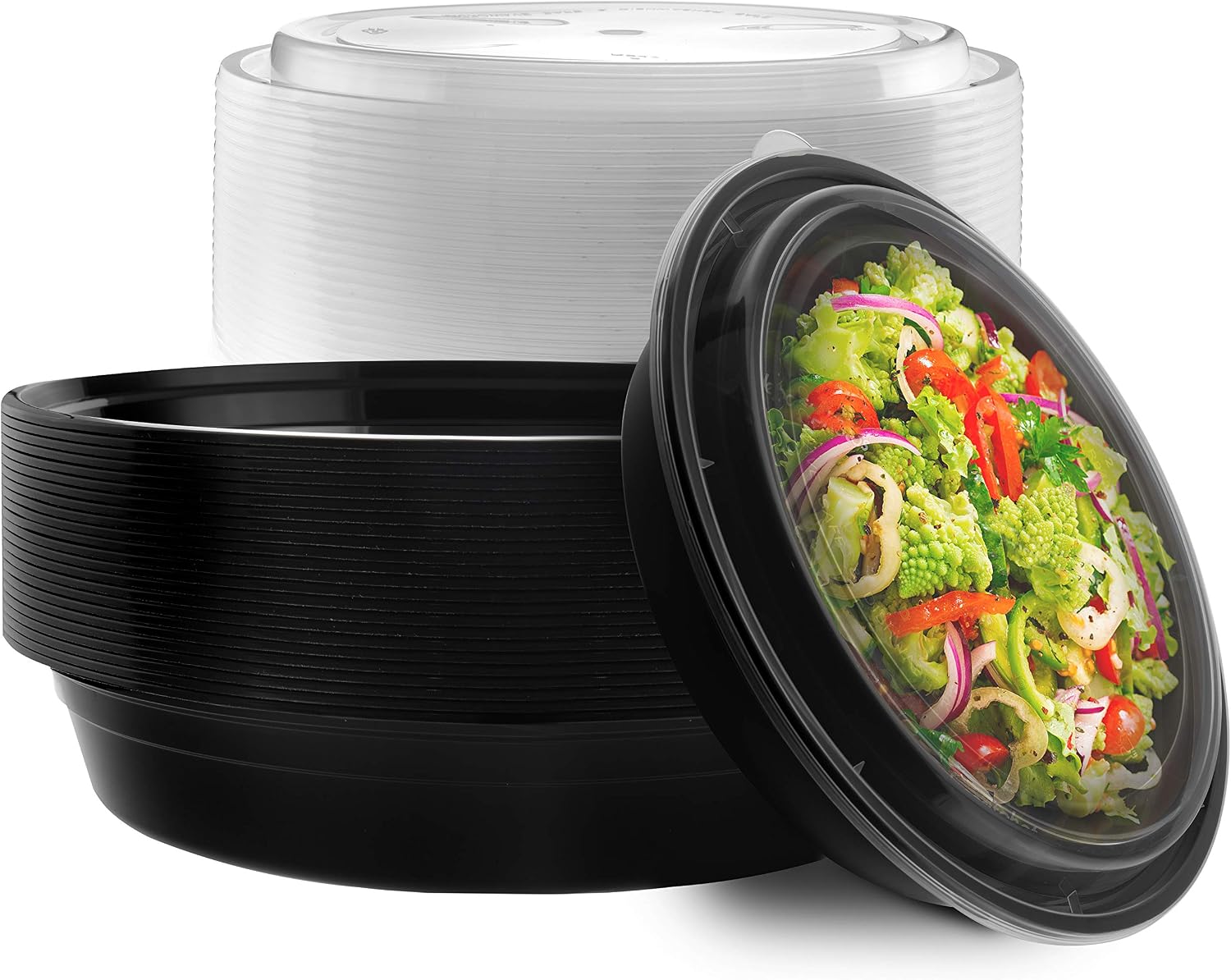 NYHI 9 IN Round Meal Prep Food Containers | One Compartment BPA-Free Plastic Food Storage Portion Control Dishes With Lids, Reusable Bento Lunch Box Microwave Dishwasher Freezer Safe 48 ounce, 25 Pack