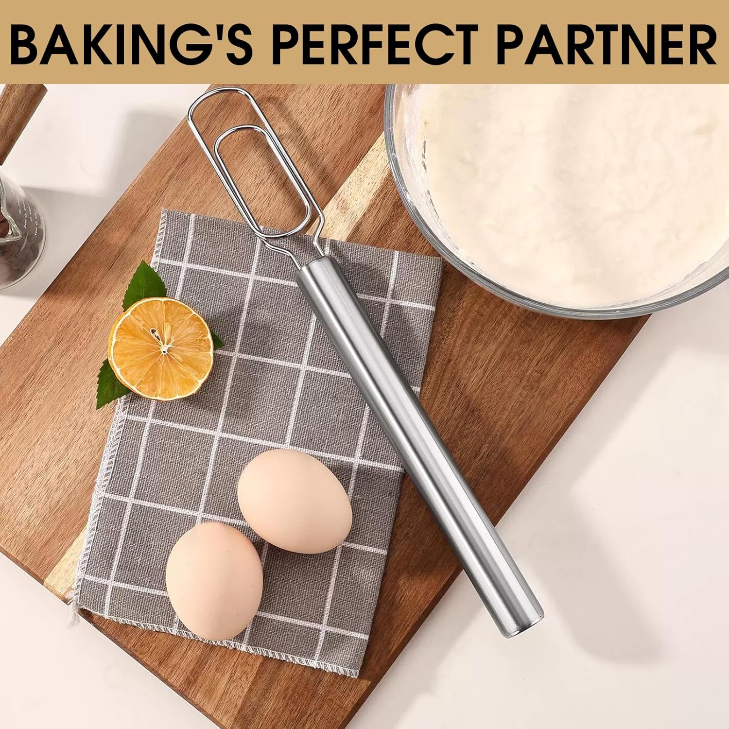 Danish Dough Whisk, 12-Inch Stainless Steel Dough Hook – Bread Whisk for Cooking, Whisking Sourdough, Pizza Doughs, Designed to Effortlessly Scrape Jars, Bowls & Narrow Containers, Dishwasher Safe - Image 6