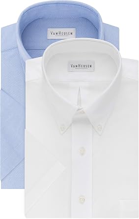 Van Heusen Mens Short Sleeve Dress Shirt Regular Fit Oxford Solid