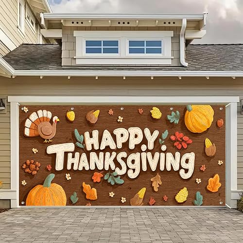 HOMETITUTE Thanksgiving Garage Door Cover 13x6ft Polyester