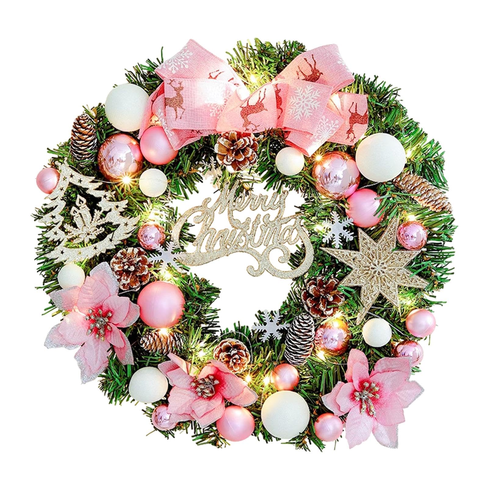 Couronne de Noël en PVC ou PE au design rose blanc élégant pour extérieur