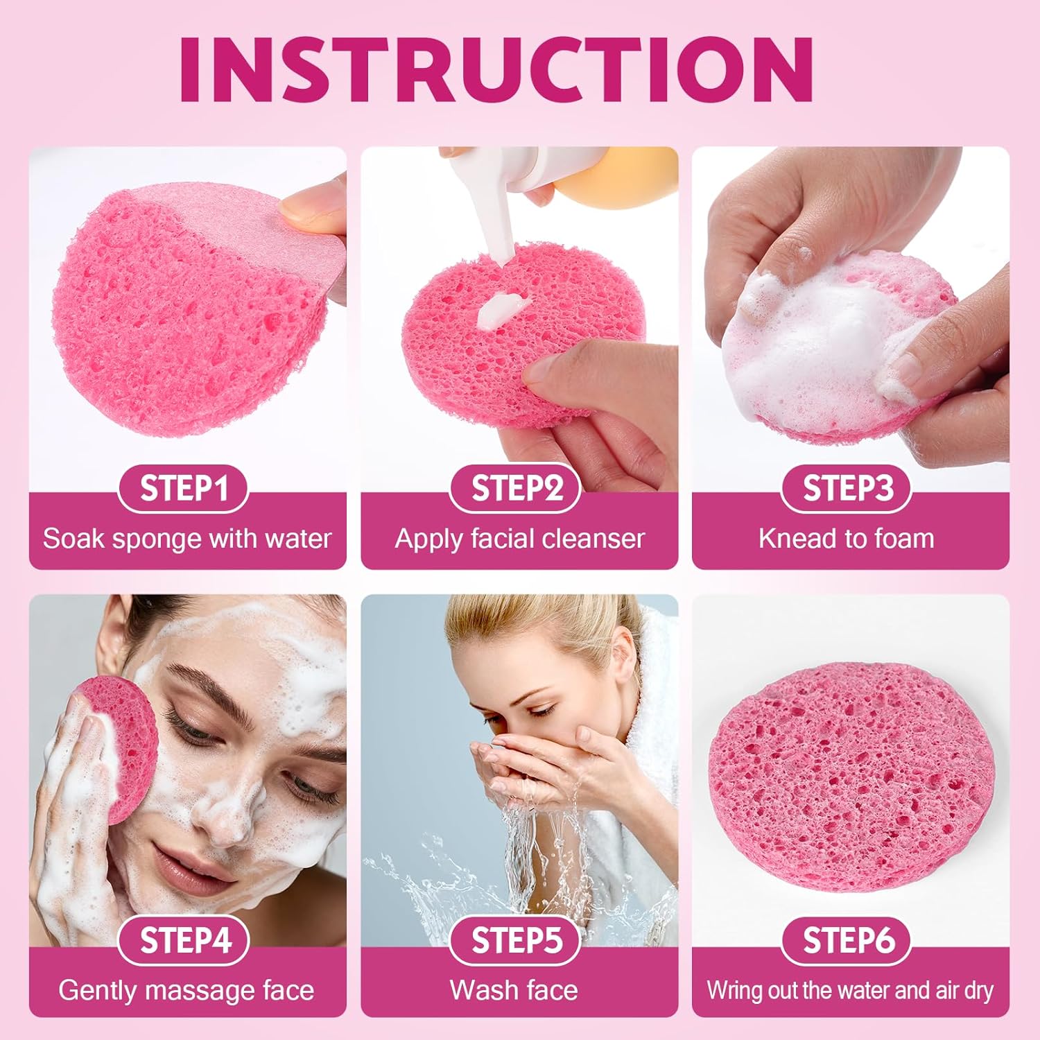 320-Count Compressed Facial Sponges, Natural Cellulose Face Sponge for Cleansing, Cosmetic Spa Sponges for Washing face, Exfoliating, Makeup Removal, Skin Massage (Pink)
