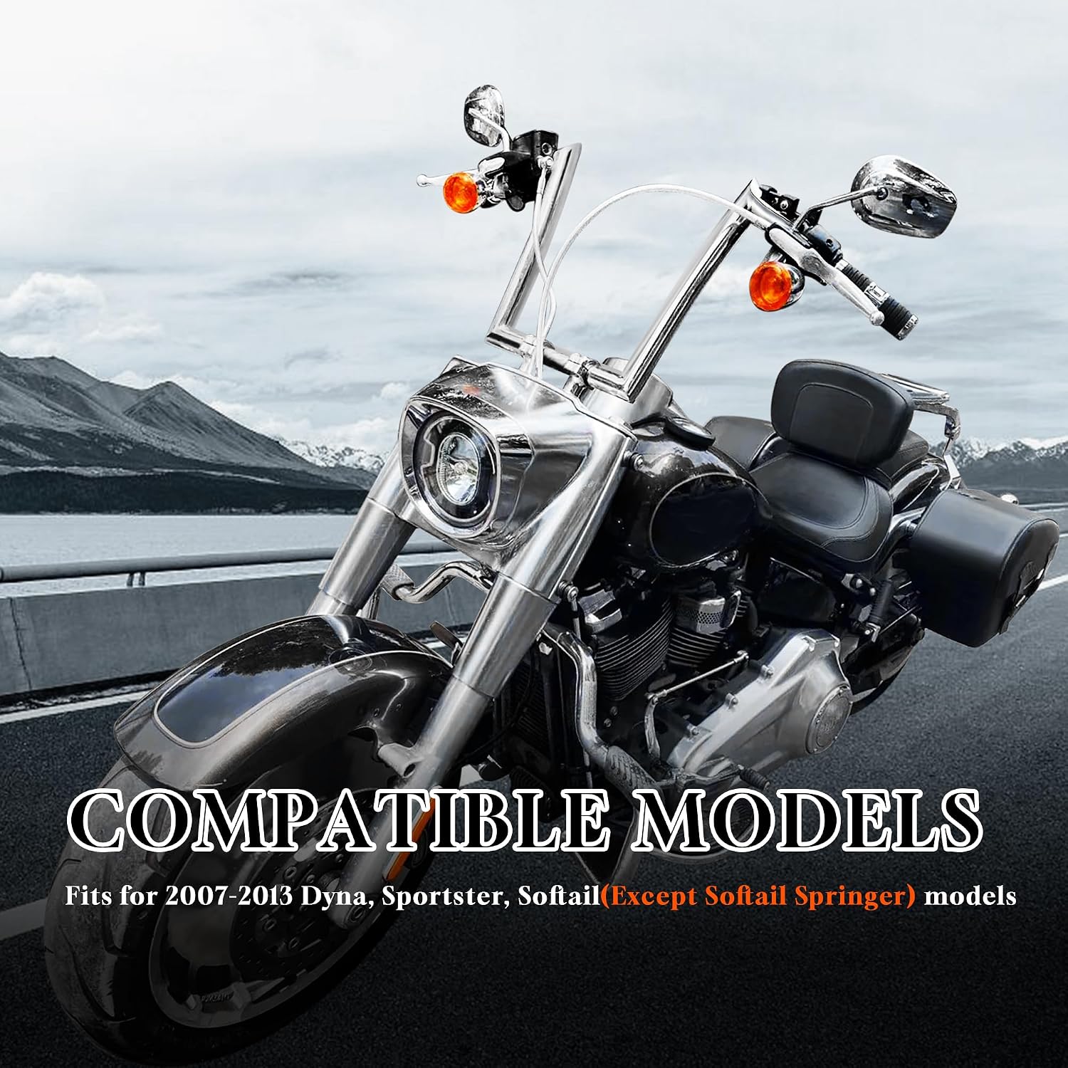 Ape Hanger Handlebar 12 Inch Rise for Harley 2007-2013 Softail/Dyna/Sportster Models 1 1/2" Fat Meathook Bar Pre-wired with CAN-Bus and Turn Signal Wire Harness, Chrome
