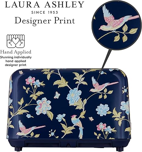 Miniatura 4 de VQ Laura Ashley Elveden - Tostadora de 4 rebanadas de acero inoxidable azul marino  Tostadora multifuncional de bagels y pan de 4 rebanadas con modo