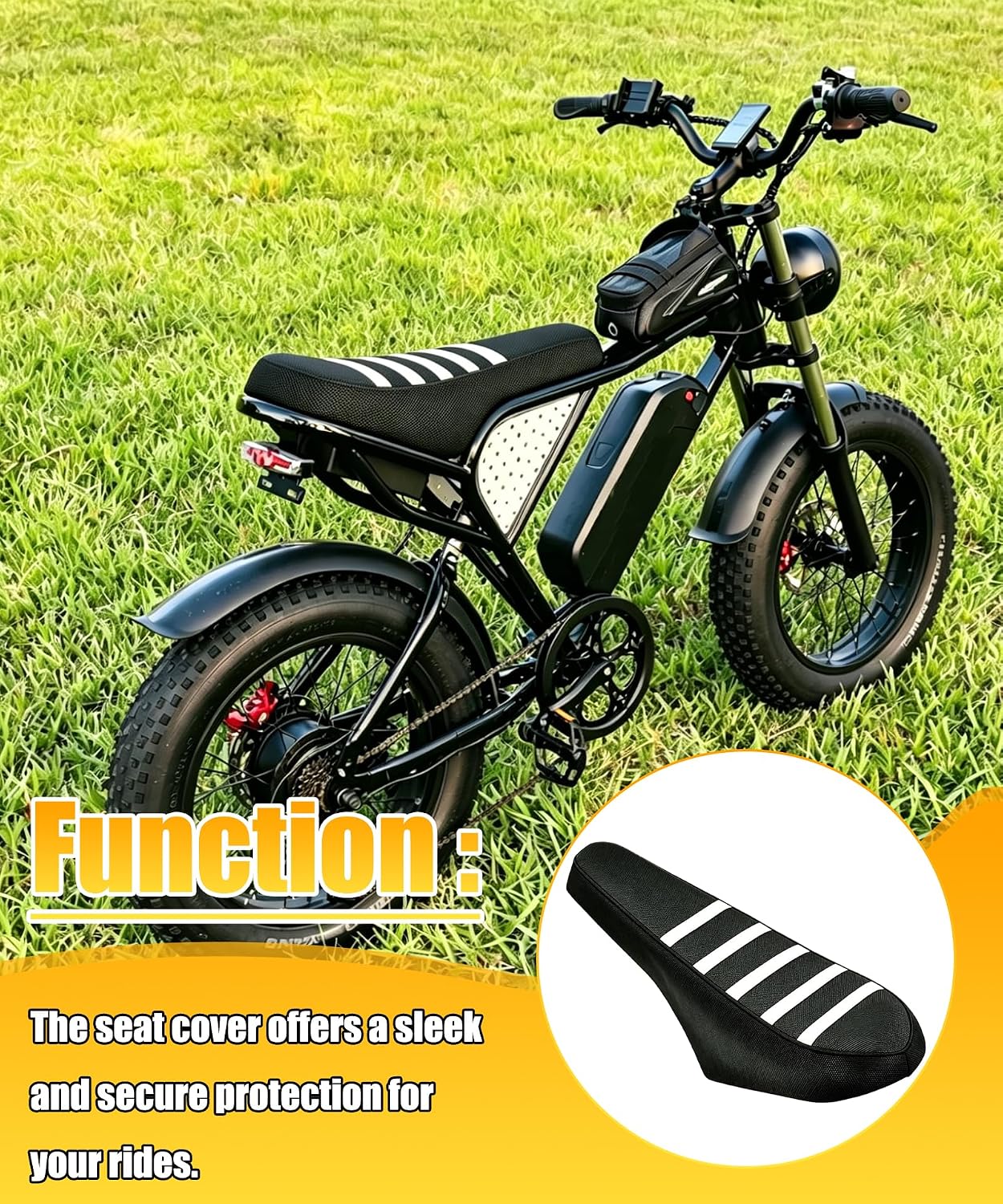 E-Bike Seat Cover Fits for Ridstar Q20/Q20 Pro/Q20 Lite E-Bike, Non-Slip Waterproof Wear-Resistant UV-Resistant, Easy Install E-Bike Seat Cover (White)