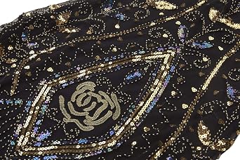 1920s Art Deco Sequin Maxi Dress, Vintage Flapper Gatsby Style, V-Neck with Tulle Sleeves, Long Evening Formal Gown