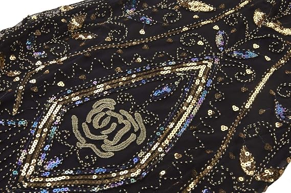 1920s Art Deco Sequin Maxi Dress, Vintage Flapper Gatsby Style, V-Neck with Tulle Sleeves, Long Evening Formal Gown