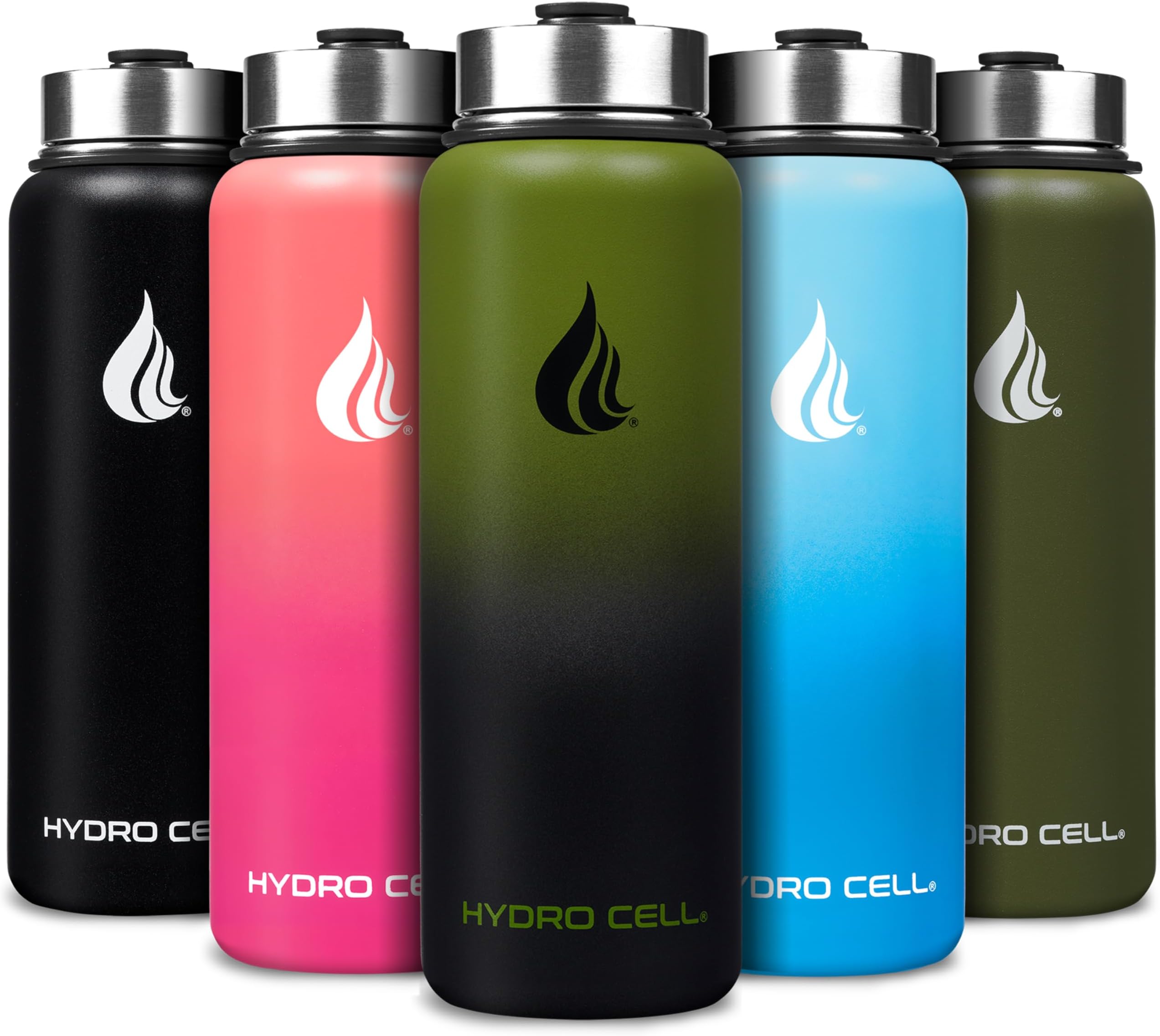 HYDRO CELL Stainless Steel Insulated Water Bottle with Straw - For Cold & Hot Drinks - Metal Vacuum Flask with Screw Cap and Modern Leakproof Sport Thermos for Adults (Army/Black 40oz)