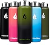 HYDRO CELL Stainless Steel Insulated Water Bottle with Straw - For Cold & Hot Drinks - Metal Vacuum Flask with Screw Cap and Modern Leakproof Sport Thermos for Adults (Army/Black 40oz)