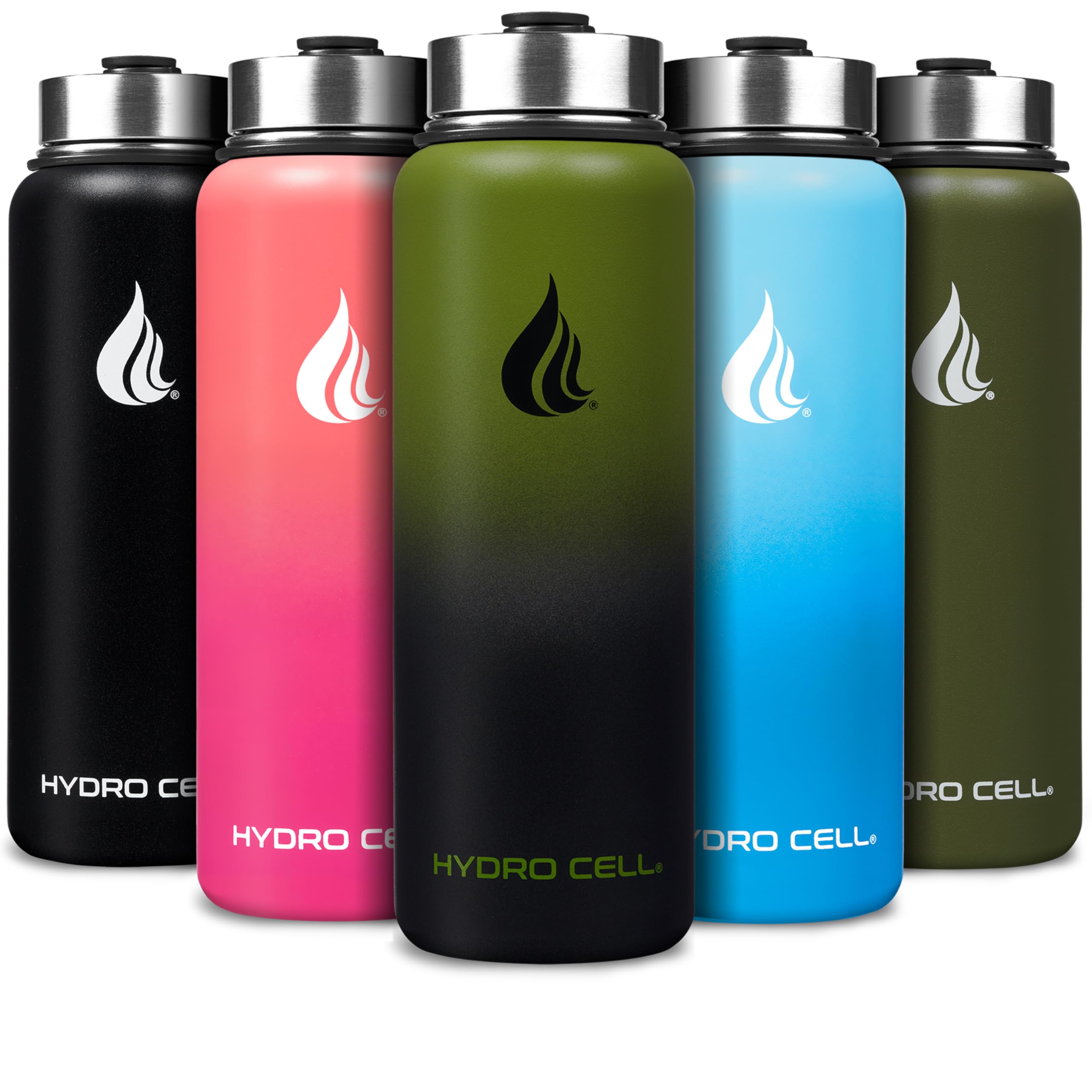 HYDRO CELL Stainless Steel Insulated Water Bottle with Straw - For Cold & Hot Drinks - Metal Vacuum Flask with Screw Cap and Modern Leakproof Sport Thermos for Adults (Army/Black 40oz)