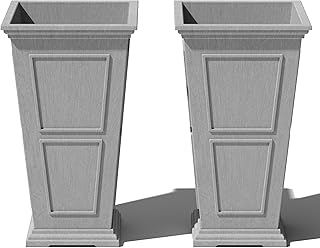 Brixton Series Tall Planter - Large Outdoor Planter for Front Porch/Patio | Crack-Resistant Plastic for All-Weather Use | Classic Estate Design for Tall Plants, Flowers, Trees