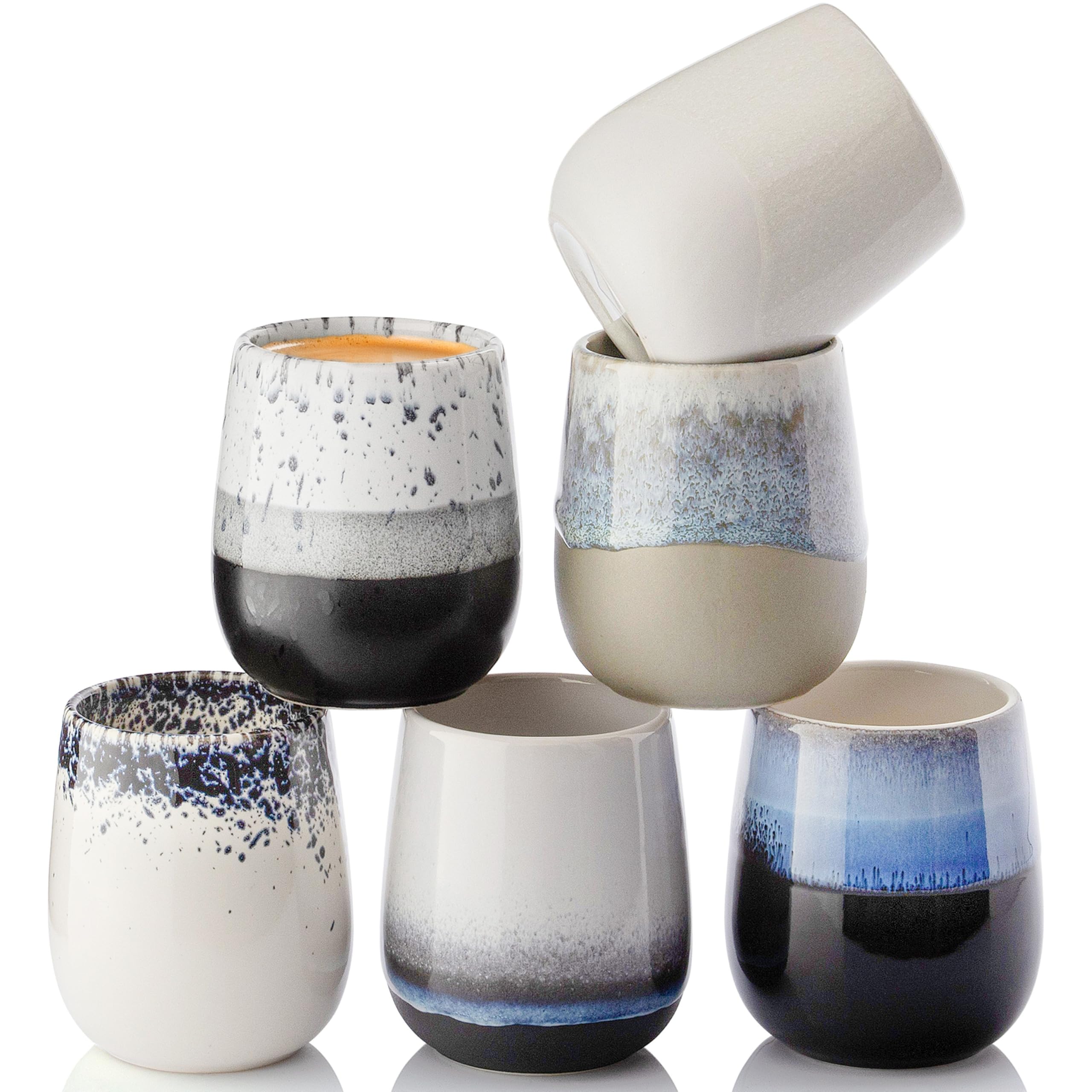 SÄNGER Siena | Espressobecher 6 Personen, Steingut Kaffeetassen Set 6er, Tassen Set Teetasse Set spülmaschinen- & mikrowellenfest, Coffee Mug mehrfarbig 80 ml, Kaffeebecher handmade|PREMIUM COLLECTION