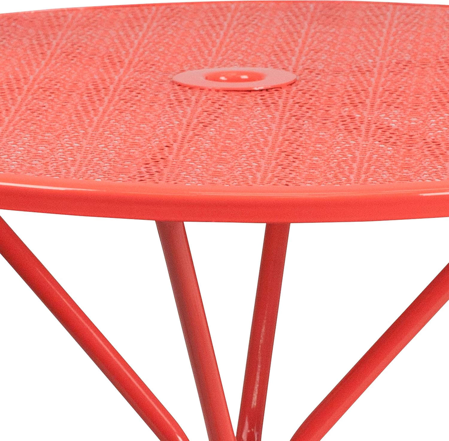 Flash Furniture Oia Commercial Grade 35.25" Round Coral Indoor-Outdoor Steel Patio Table with Umbrella Hole