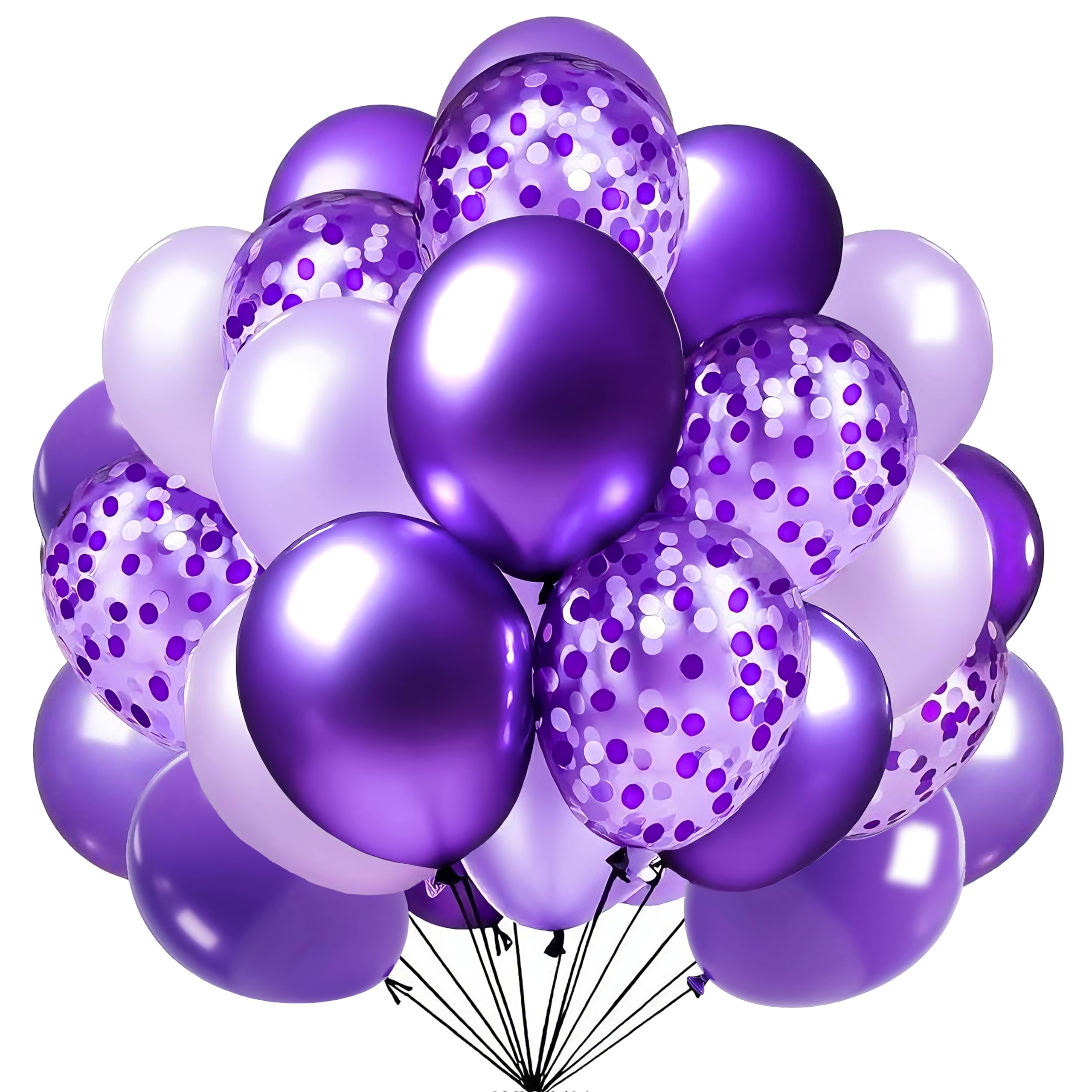 Firomi Metallic Chrome Purple Balloons Set 12-inch 70 Pack (with 2 Ribbons)