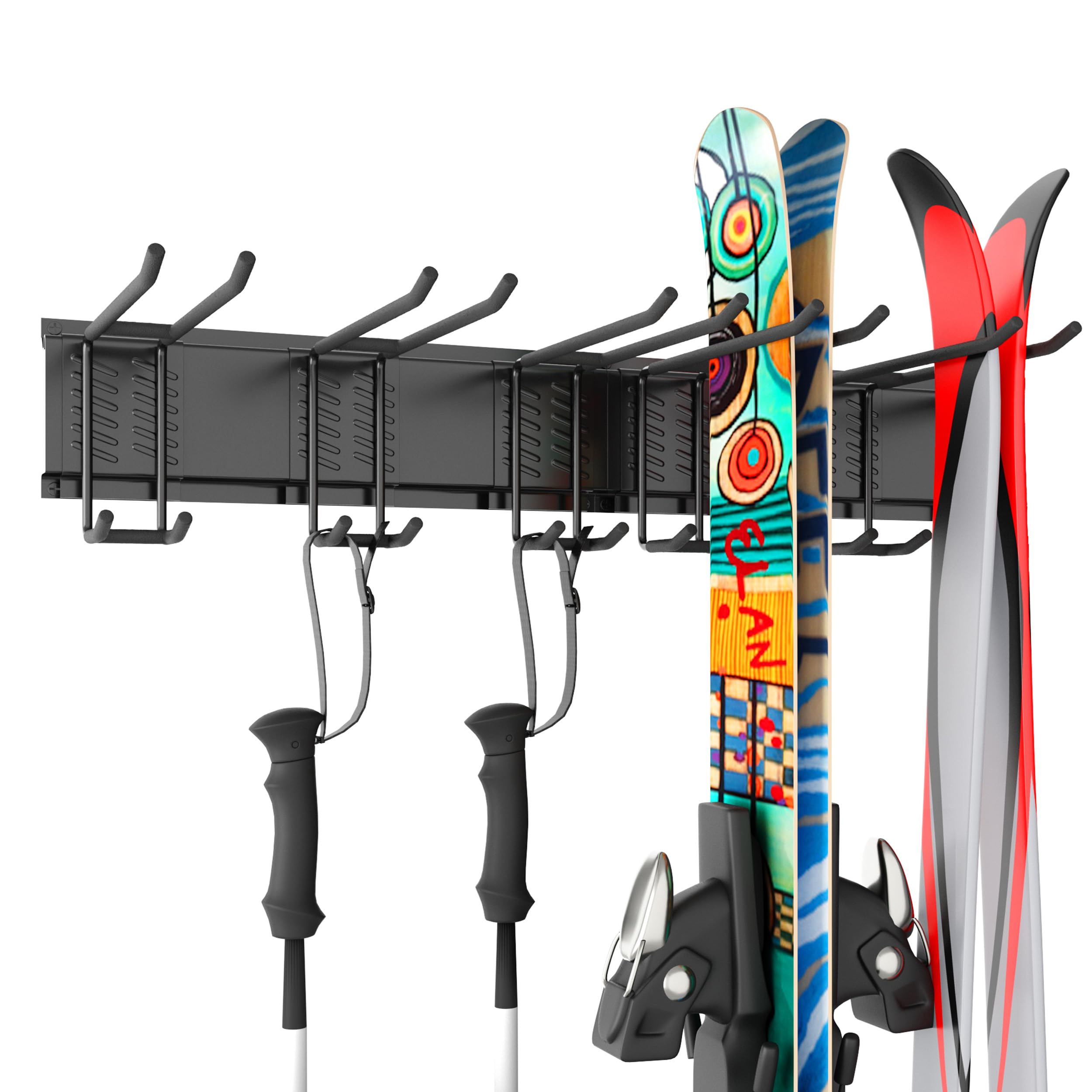 Houseables Ski Rack Wall Mount, Ski Holders For Wall, Rack For Garage, Snowboard Storage, Gear Hanger, Organizer, Grabber, Indoor, Store 5 Pairs, 270 lbs Capacity, 32 x 4 Inch, Steel