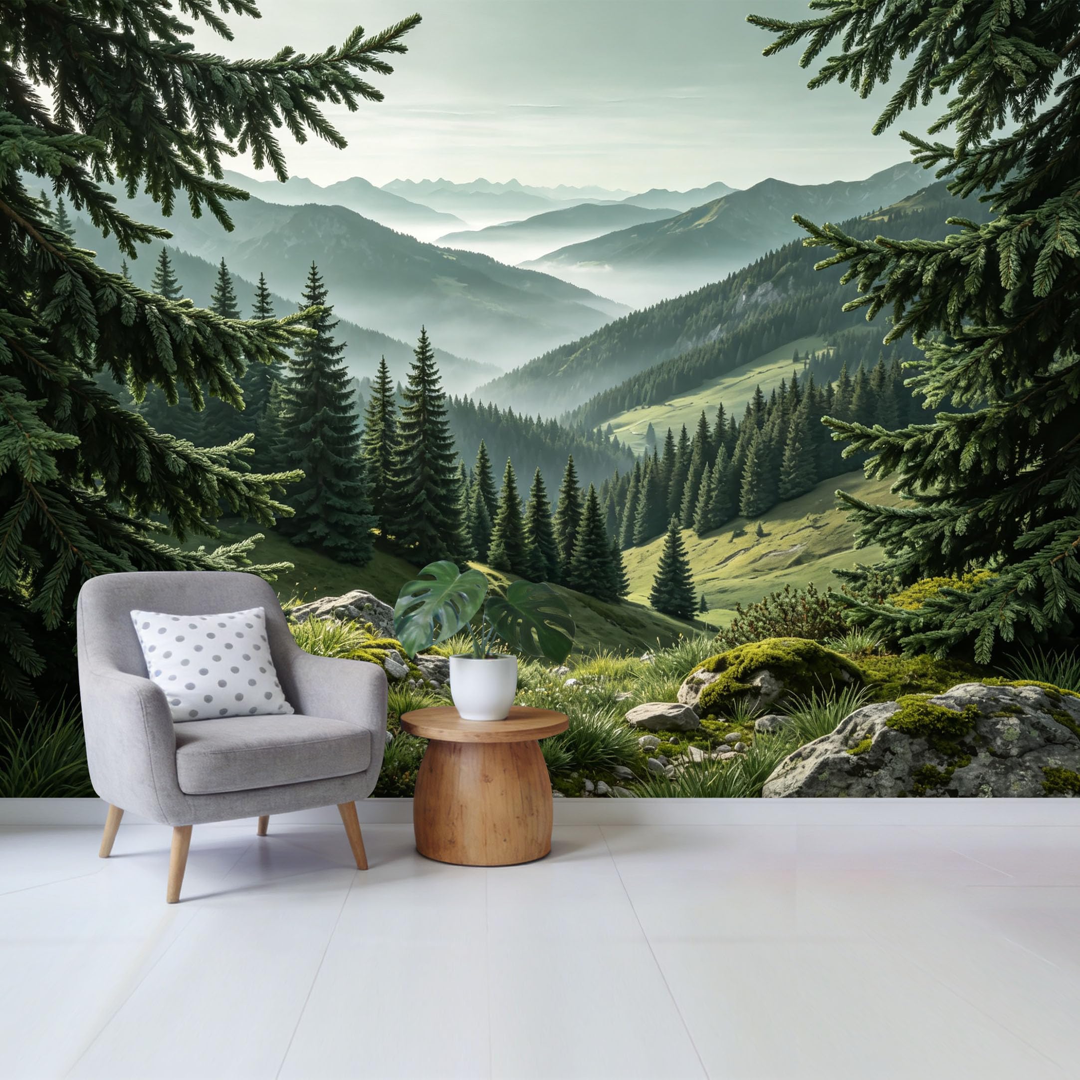 Qzlithotic Yq2605250588 Custom Size Wall Mural Misty Mountain Forest Landscape Pine Tree Valley View Selfadhesive Wall Fabric Removable Wallpaper For Home Office Decor