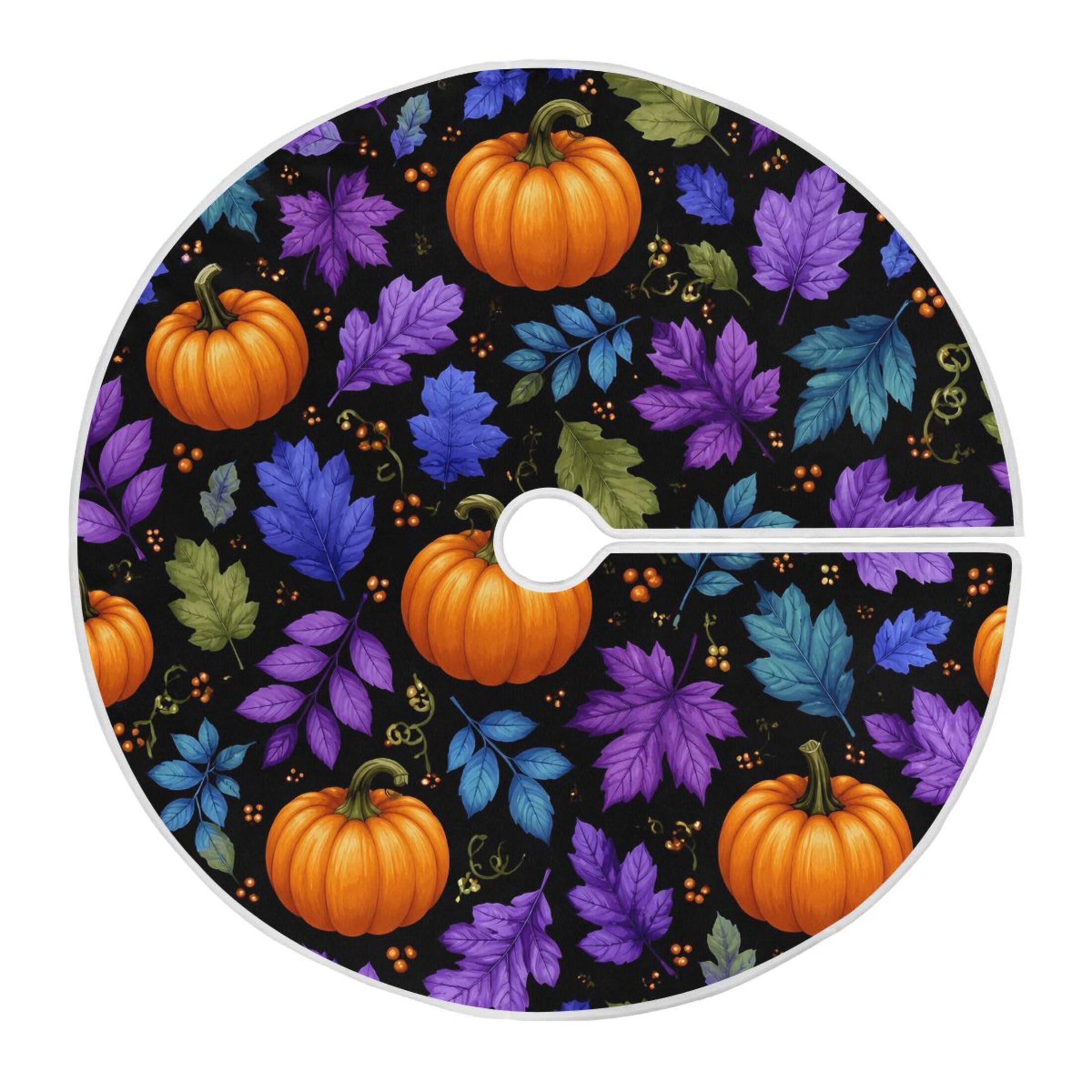 Fuauuyl Pumpkins Leaves Christmas Tree Skirt 36 in Indoor Outdoor Tree Mat for Farmhouse Holiday Party Decoration