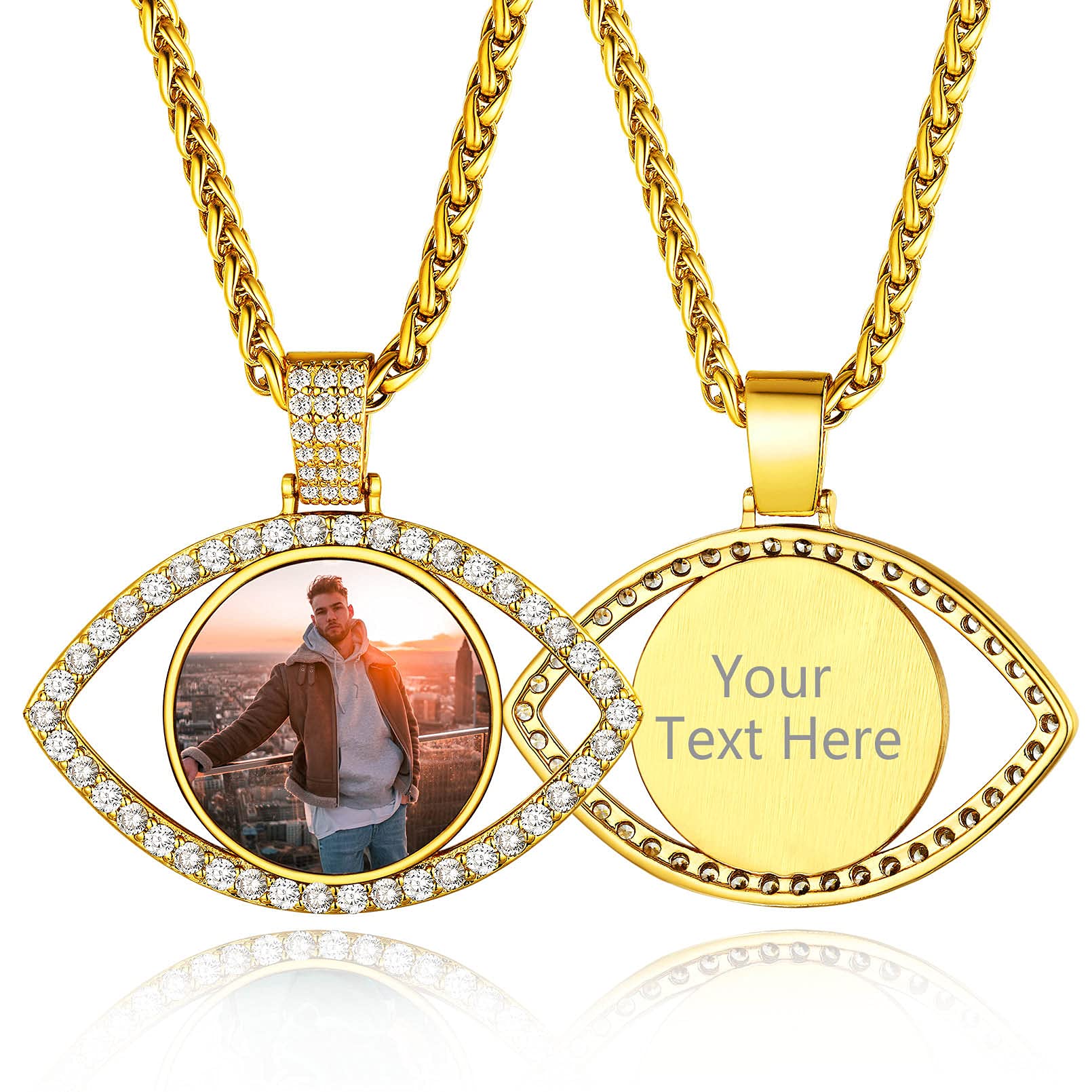 Custom4U Picture Necklace Personalized Photo Circle Chain for Men Women