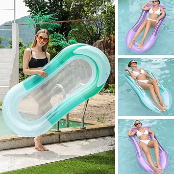 Adult Pool Float, Two-Pack, Tanning Inflatable Water Lounge Chair, Gradient Color Floating raft, with handrails and backrest, Lake Floats with net, 150cm*75cm