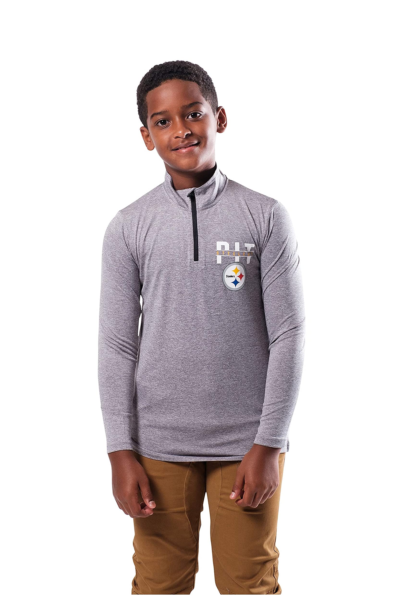 Ultra Game Youth NFL Official Super Soft Quarter Zip Long Sleeve T-Shirt