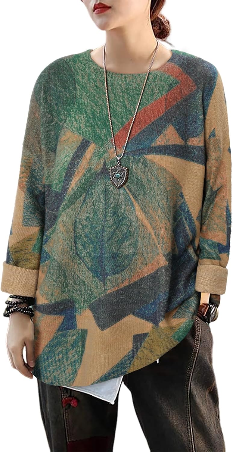 CRAZY GRID Women Knitt Pullover Sweaters Winter Patterned Oversized Long Sleeve Graphic Print Jumper Tops - Image 2