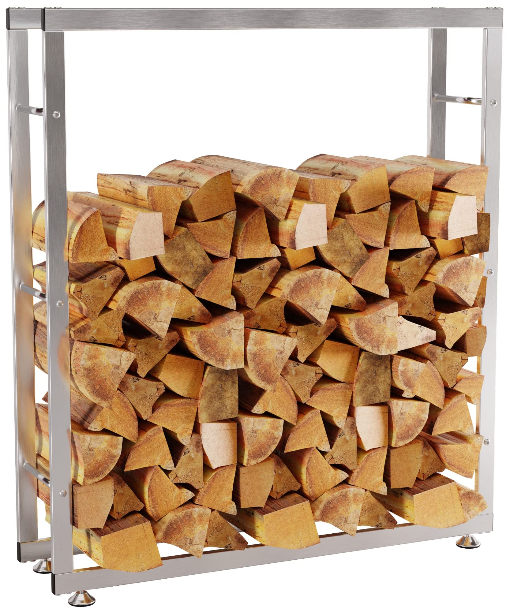 CLP Keri V2 Stojak na drewno kominkowe, ze stali nierdzewnej, regał na drewno opałowe z ochraniaczami podłogi, kolor: stal nierdzewna, wymiary: 25 x 100 x 125 cm