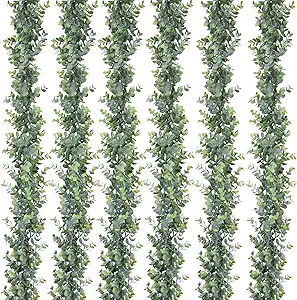 DearHouse 6 Pack Faux Eucalyptus Garland Plant, Artificial Vines Hanging Eucalyptus Leaves Greenery Garland for Wedding Backdrop Arch Wall Decor, 5.9 Feet/pcs UV Protected Indoor Outdoor
