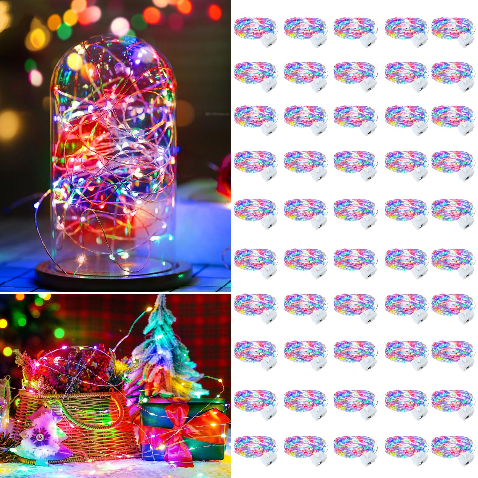 Paquete de 50 luces de hadas multicolor que funcionan con pilas, 20 luces LED de 7 pies para Navidad, Halloween, tarros de masón, decoración de mesa (50, multicolor)