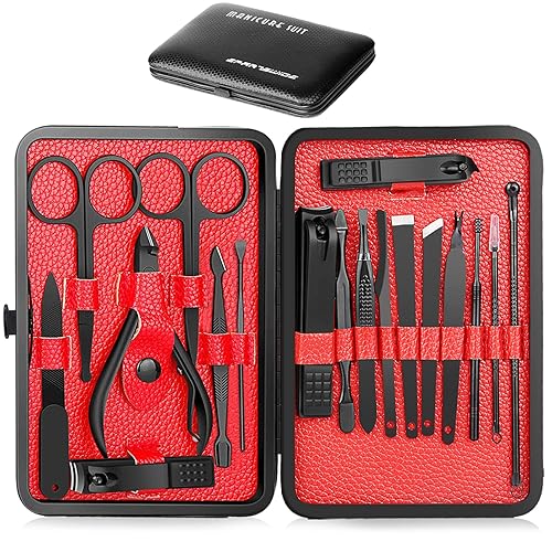 Epartswide Juego de manicura de 18 piezas juego de pedicura de manicura kit de cortaúñas para hombres kit de manicura profesional tijeras de uñas