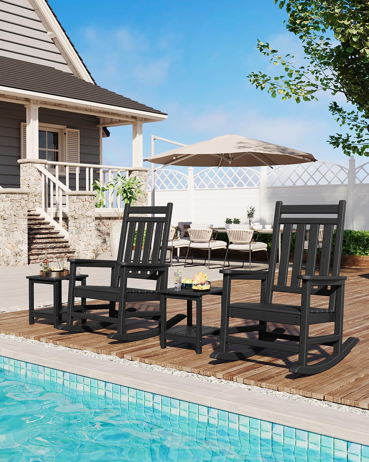 Garvee Mesa Auxiliar Exterior HDPE Efecto Madera 45x38cm, Negro 2 uds