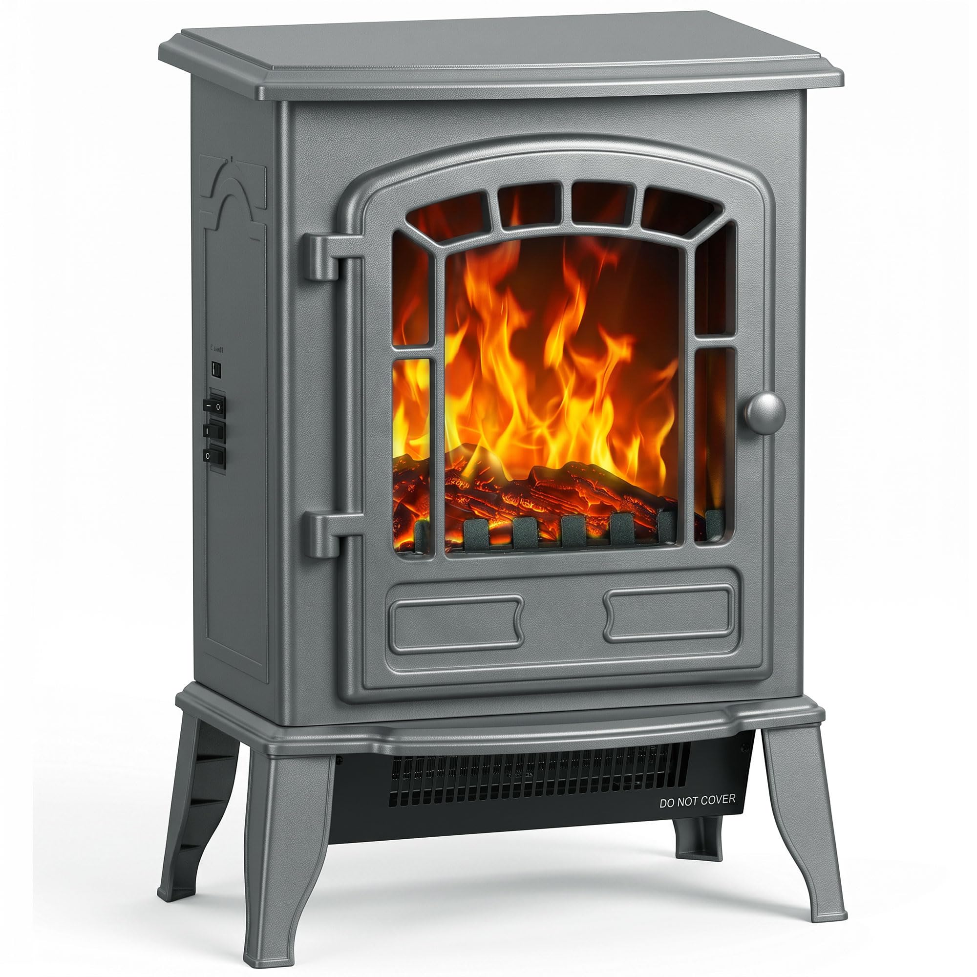 HOMCOM Electric Fireplace Stove Freestanding Log Burner, 1000W/2000W, Grey