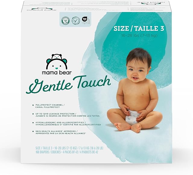Marque Amazon - Couches Mama Bear Gentle Touch, Taille 3, 168 Compte (4 paquets de 42)