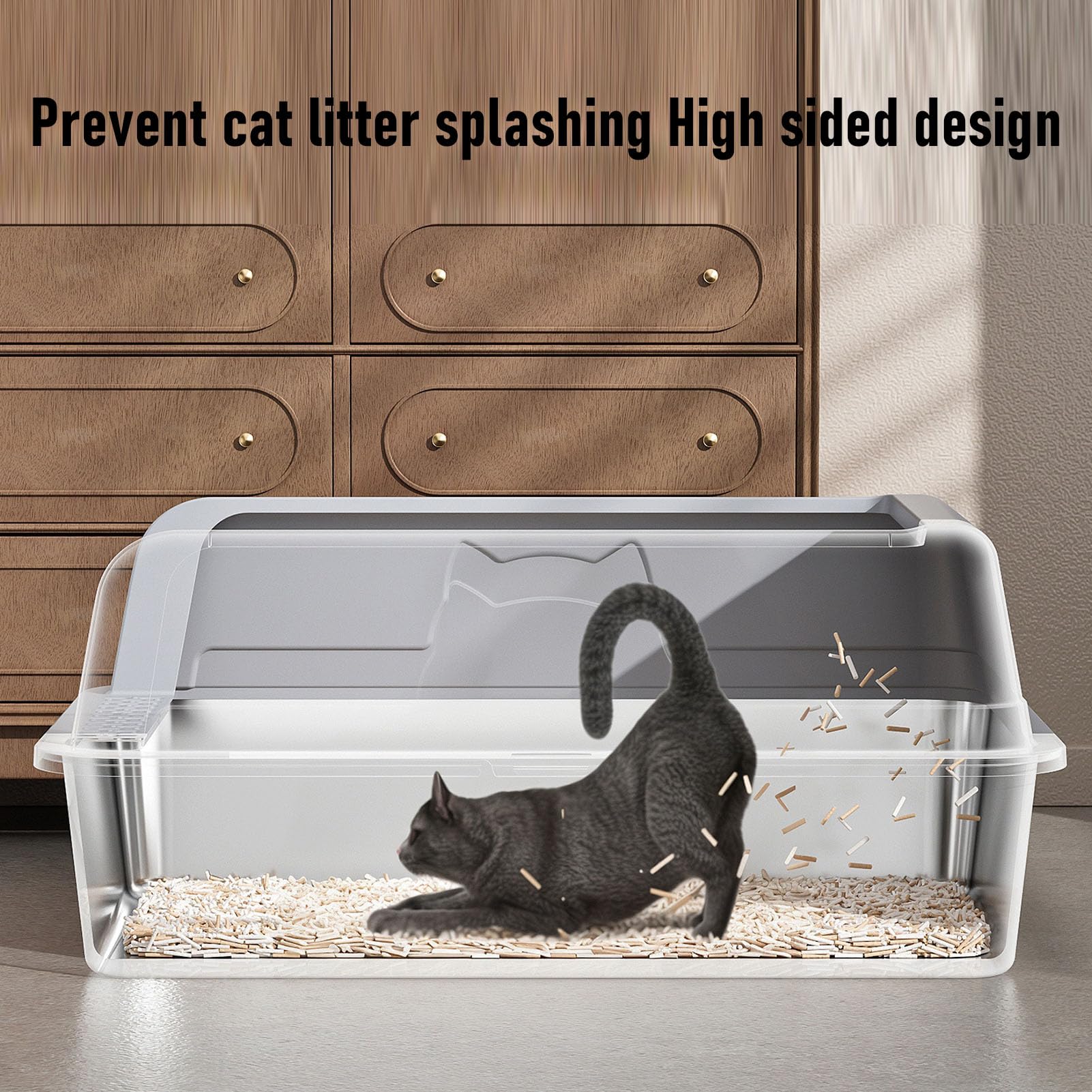 Luocute Arenero Extragrande de Acero Inoxidable para Gatos, Cerrado, Tapado, Sellado, Diseño de Laterales Altos, Antifugas, Fácil de Limpiar, para Gatos Grandes, Uso en Interiores. (Gris Oscuro)