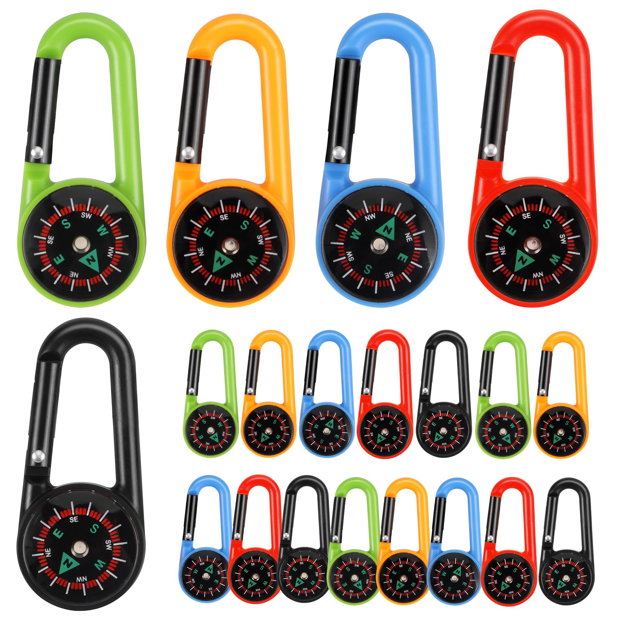 20 Pezzi Moschettoni Bussola Portachiavi Campeggio Navigazione Multicolore Bambini